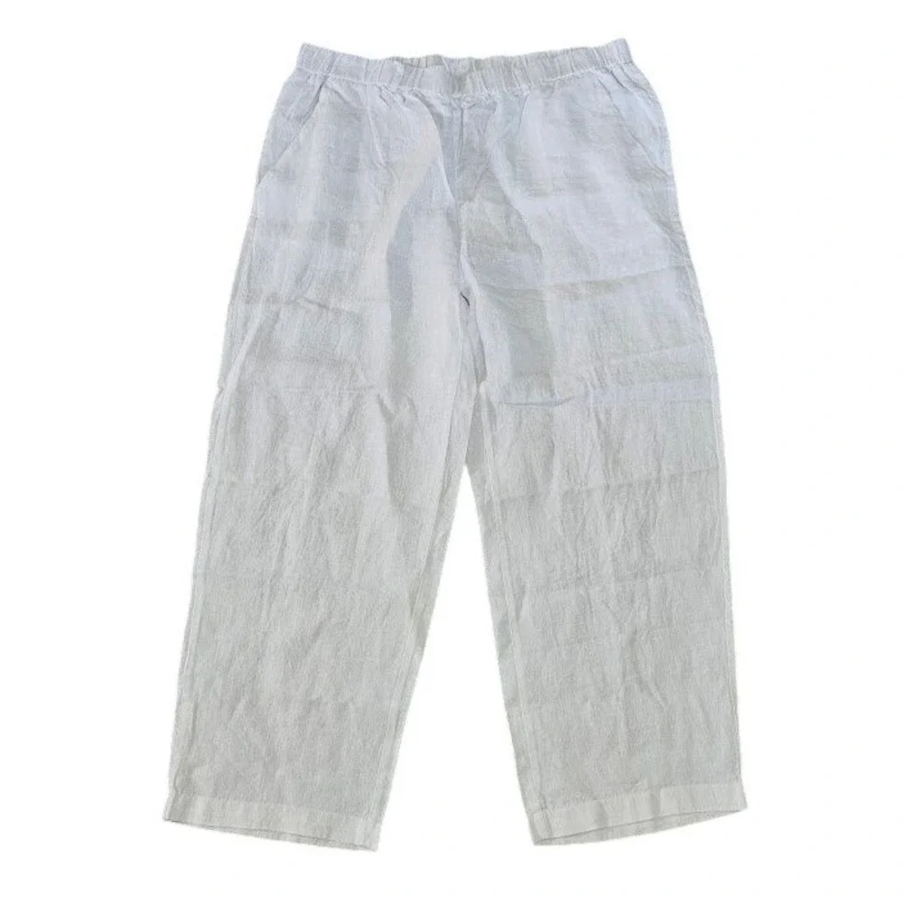NEW Quince European Linen Pull On Ankle Pants Hi-Rise Large Pockets White
